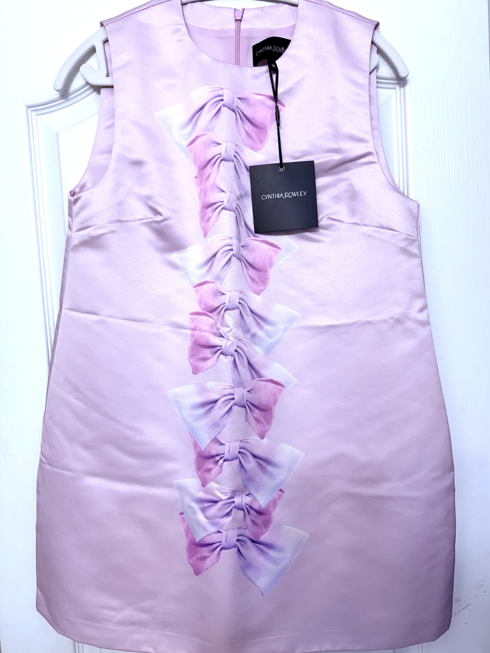 Cynthia Rowley Pink Satin Bow-Trim Shift Dress